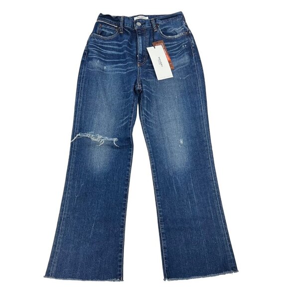 Moussy Vintage Womens Rhode Cropped Flare-Hi Jeans Distressed Raw Hem 28 New - Picture 1 of 11